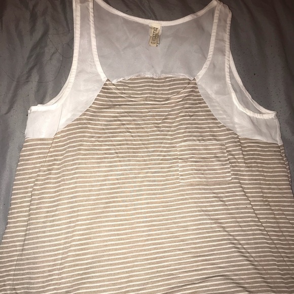 Brown & White Striped Tank Top /w Sheer Shoulders - Picture 1 of 3